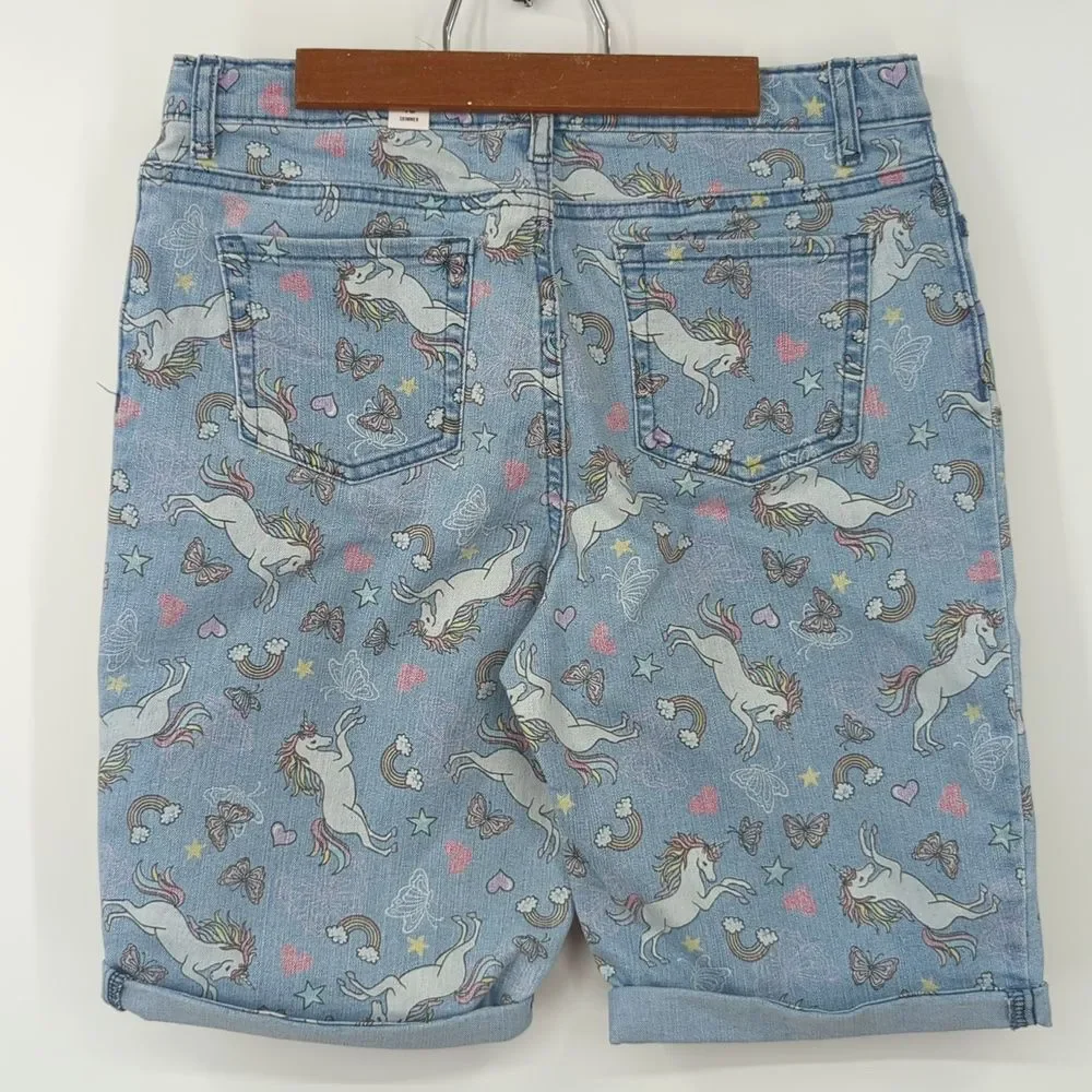 The Children's Place Girl's Skimmer Unicorn Light Wash Jean Shorts Size 16 NWT